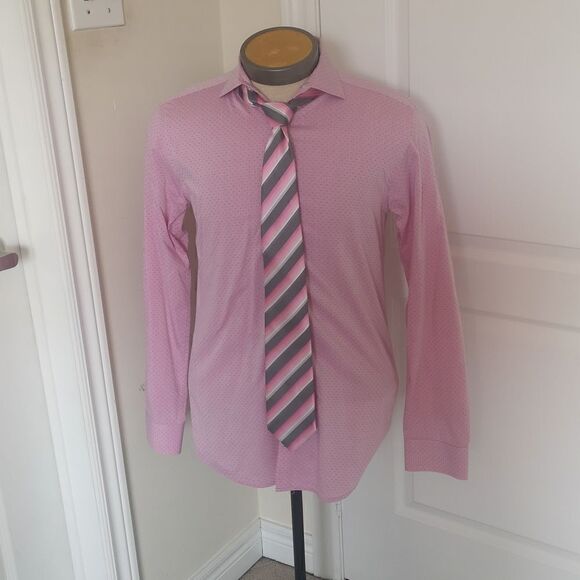 Strauss Men Button Down Shirt & Tie Combo Tie 100% Silk 14.5 Pink - Picture 2 of 16